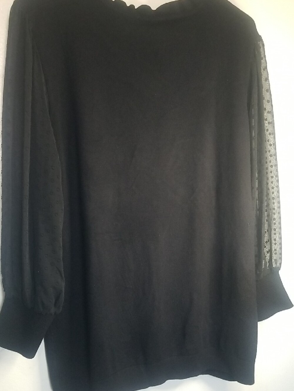 Adrianna Papell Black Crewneck Sweater with Sheer Dot Sleeves - Picture 2 of 12